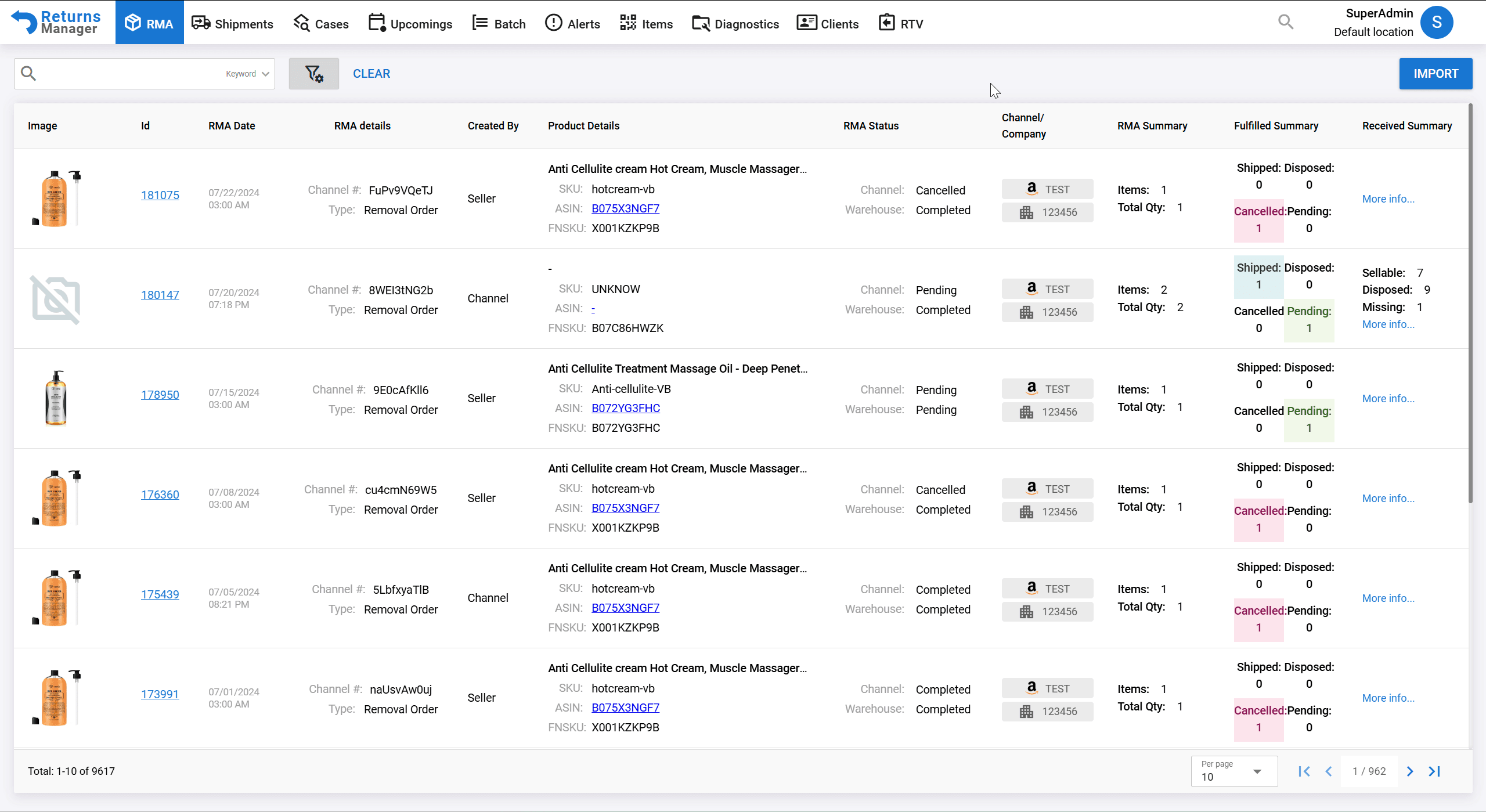 RMA diagnostic & restocking workflow